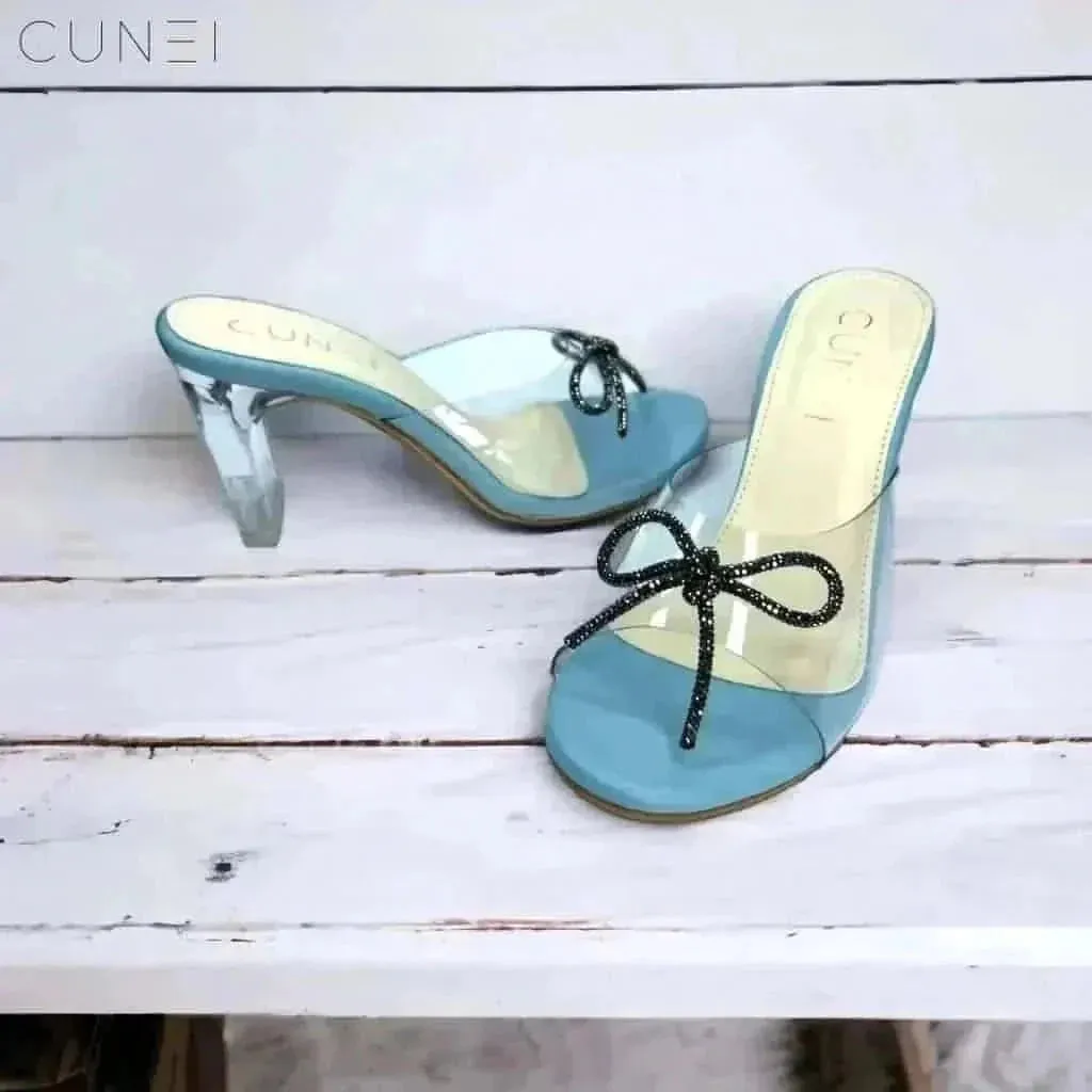 Pastel Blue Clear Strap Bella Heels with Bow
