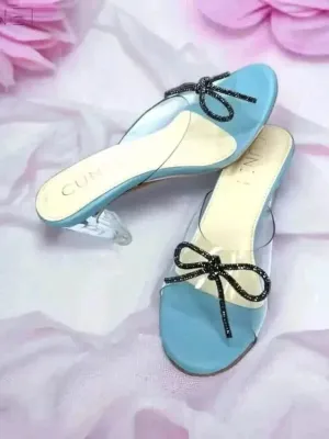 Pastel Blue Clear Strap Bella Heels with Bow