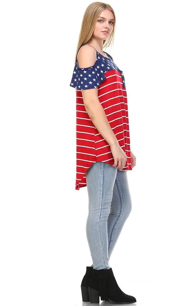 Patriotic Shirt Open Shoulder Navy Star Red Stripes 5