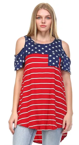 Patriotic Shirt Open Shoulder Navy Star Red Stripes 5