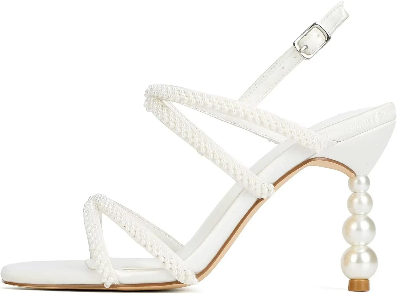 Pearl Heels Wedding Shoes for Bride Open Toe Bridal Shoes High Heel Wedding Sandals