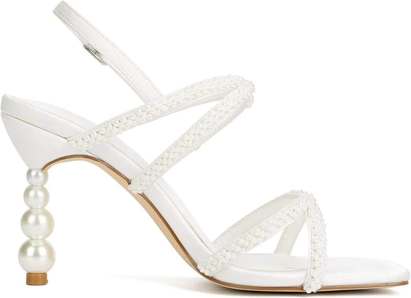 Pearl Heels Wedding Shoes for Bride Open Toe Bridal Shoes High Heel Wedding Sandals