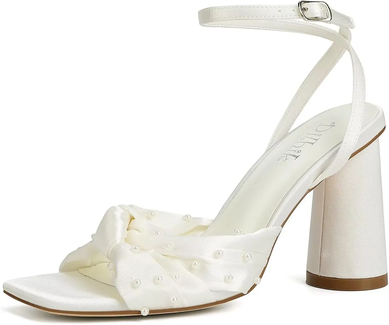 Pearl Wedding Shoes for Bride Block Heel Bridal Shoes Open Toe Wedding Heels Bow Knot Heeled Sandals