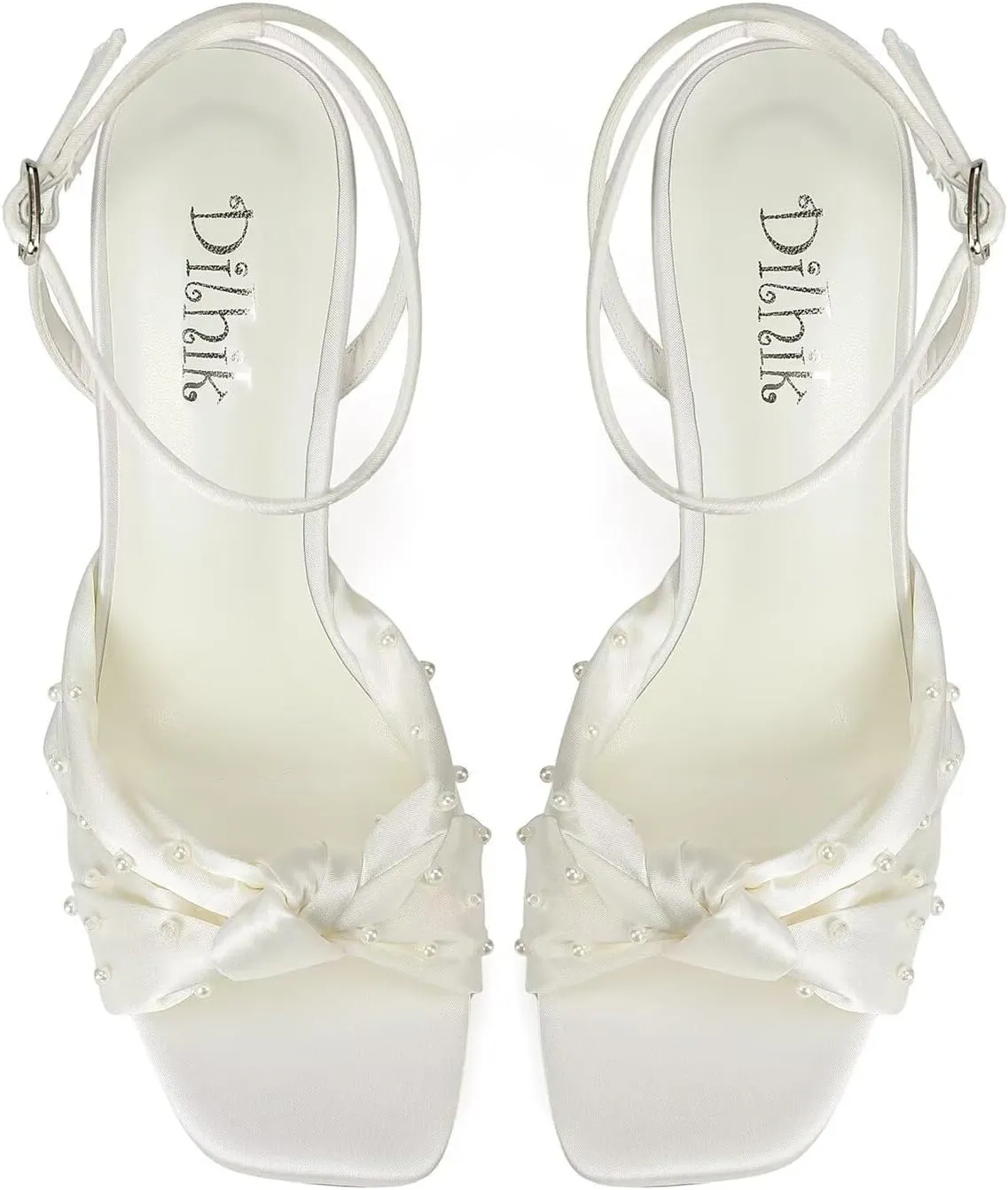 Pearl Wedding Shoes for Bride Block Heel Bridal Shoes Open Toe Wedding Heels Bow Knot Heeled Sandals