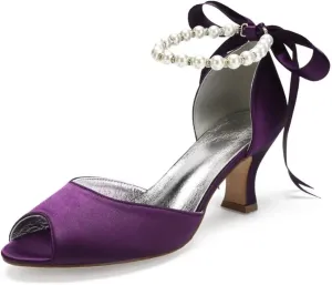 Pearl Wedding Shoes for Bride Low Heel Peep Toe Bridal Heels Wedding Heeled Sandals