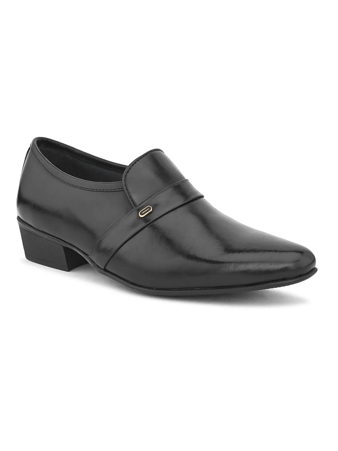 Pelle Albero Black Leather Slip on Cuban Heel Formal Shoes For Men