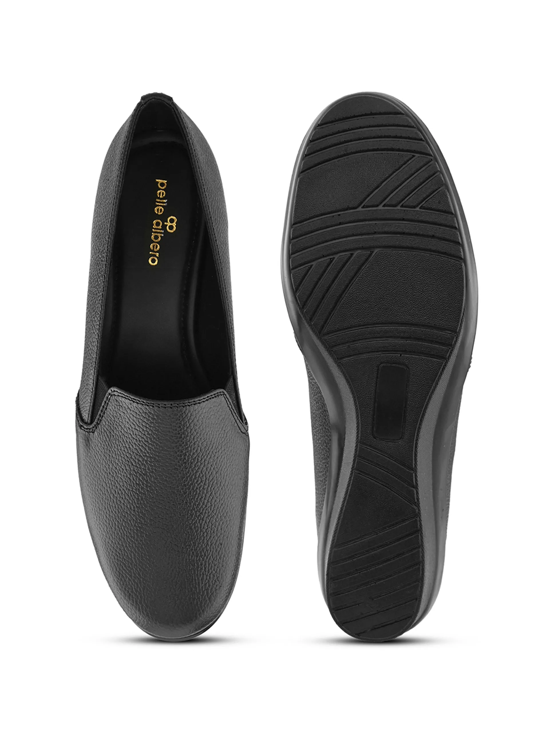 Pelle Albero Female's Black Leather Wedge Heel Ballerina