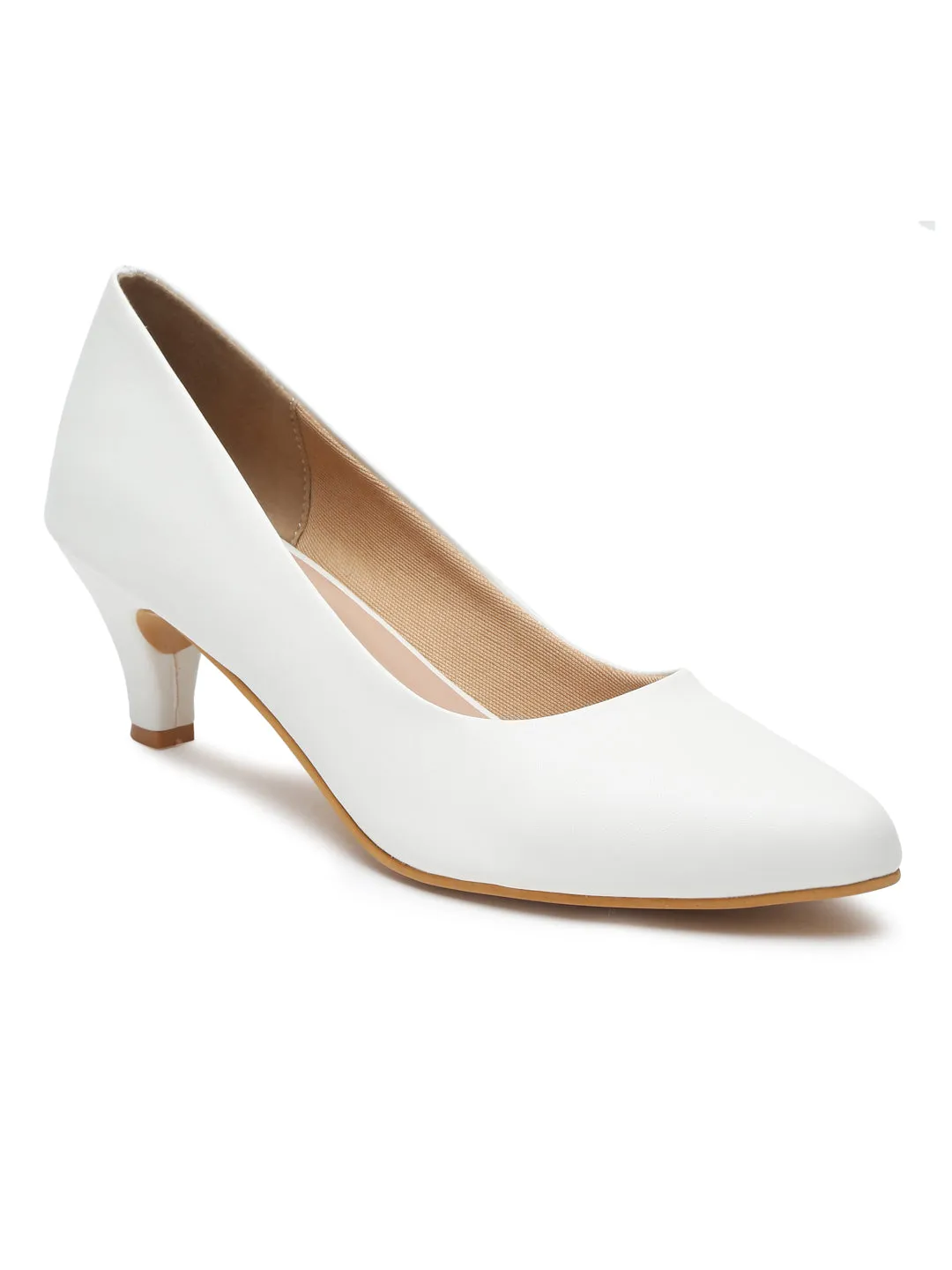 Pelle Albero Women White Slip-On Kitten Heels