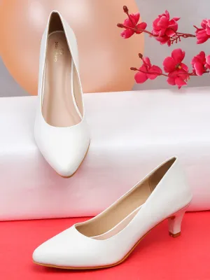 Pelle Albero Women White Slip-On Kitten Heels