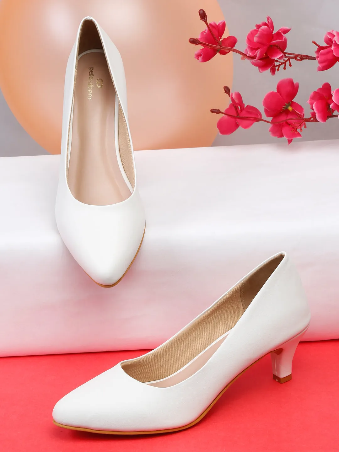 Pelle Albero Women White Slip-On Kitten Heels