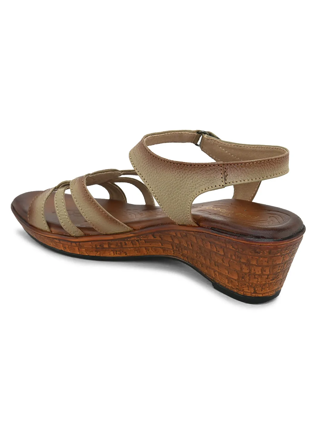 Pelle Albero Women's Beige Leather Ankle Buckle-Strap Wedge Heel Sandals