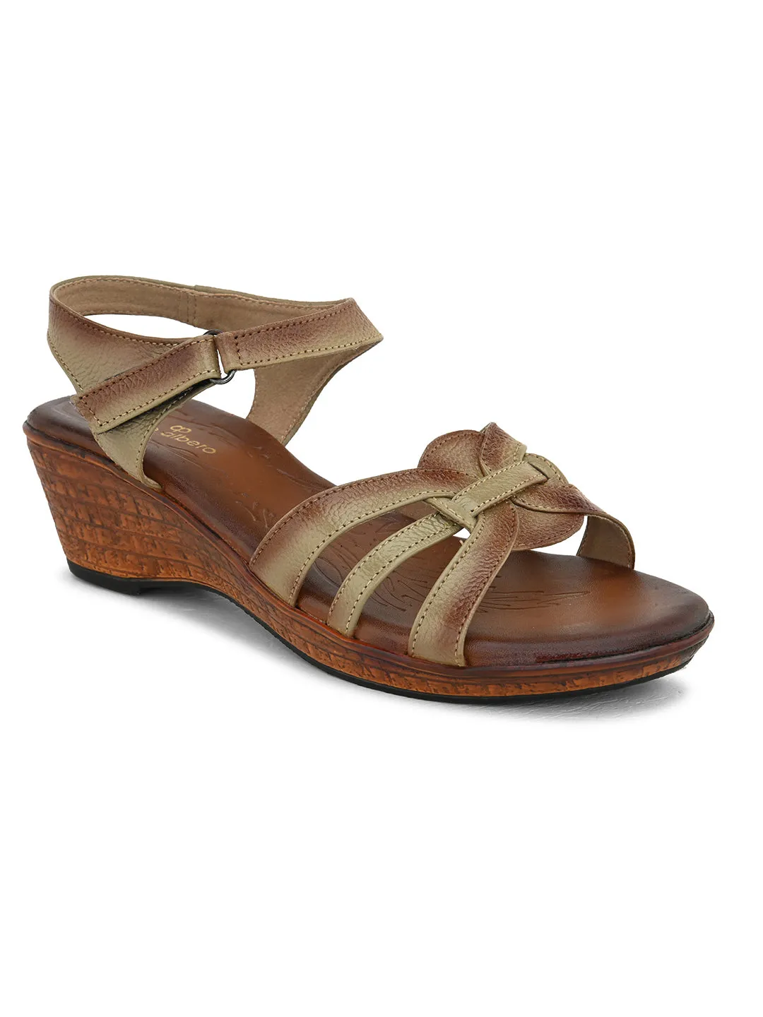 Pelle Albero Women's Beige Leather Ankle Buckle-Strap Wedge Heel Sandals