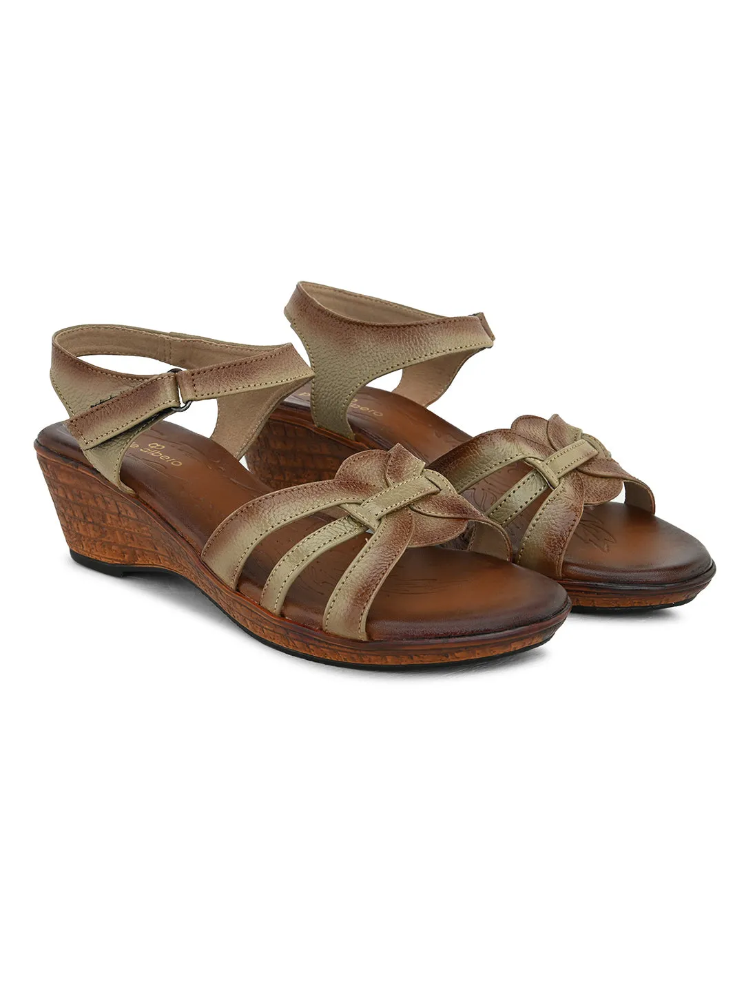 Pelle Albero Women's Beige Leather Ankle Buckle-Strap Wedge Heel Sandals