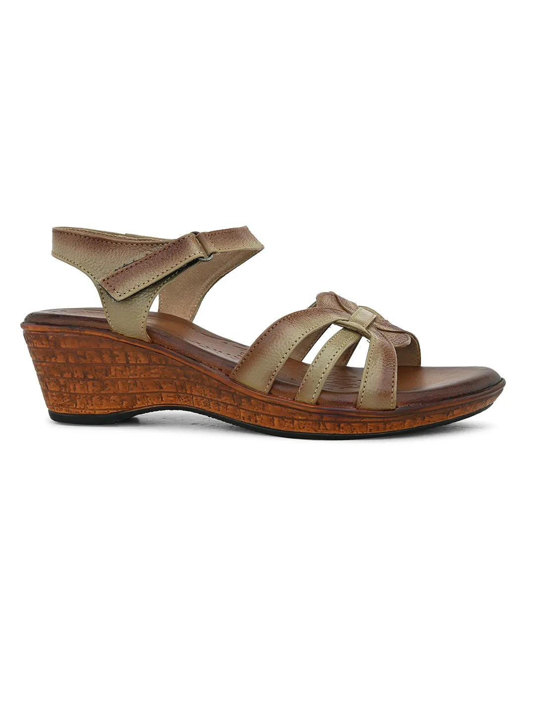 Pelle Albero Women's Beige Leather Ankle Buckle-Strap Wedge Heel Sandals