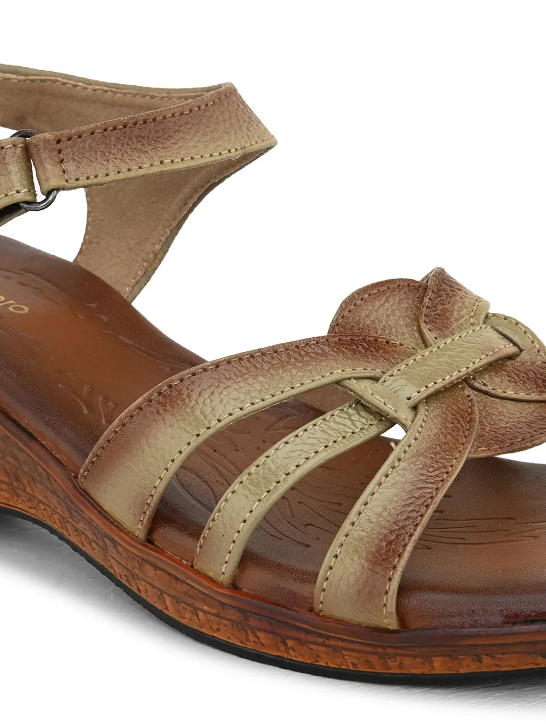 Pelle Albero Women's Beige Leather Ankle Buckle-Strap Wedge Heel Sandals
