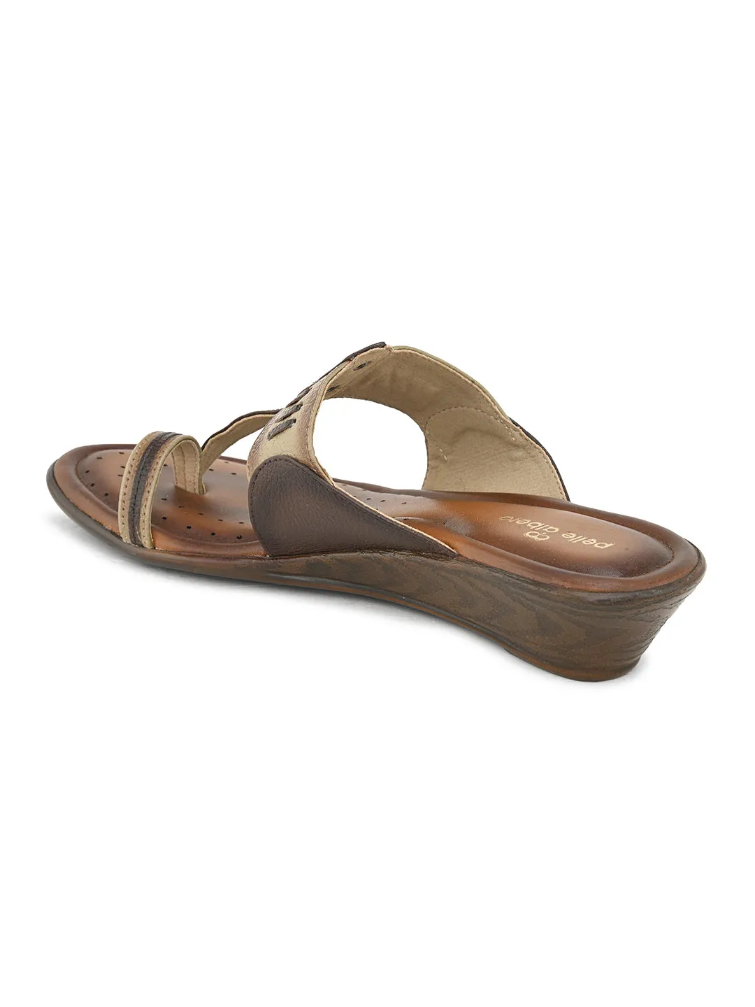 Pelle Albero Women's Beige Leather Slip-On Wedge Heel Sandals