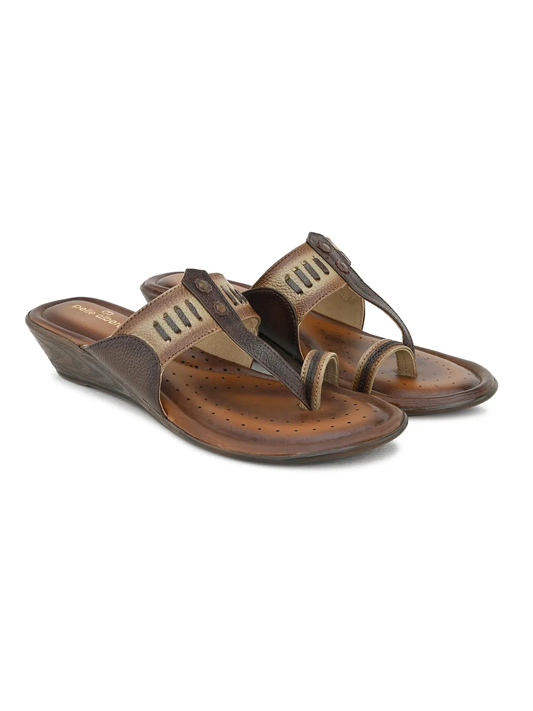 Pelle Albero Women's Beige Leather Slip-On Wedge Heel Sandals