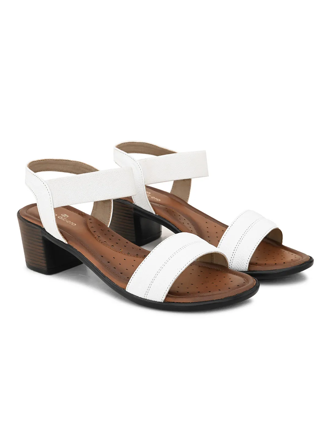 Pelle Albero Women's White Leather Slip-On Block Heel Sandals