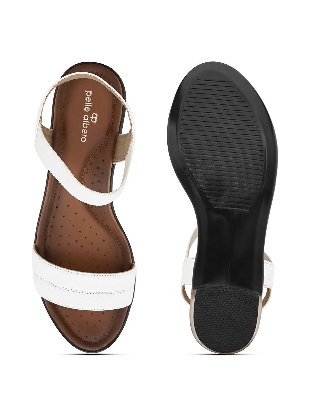 Pelle Albero Women's White Leather Slip-On Block Heel Sandals