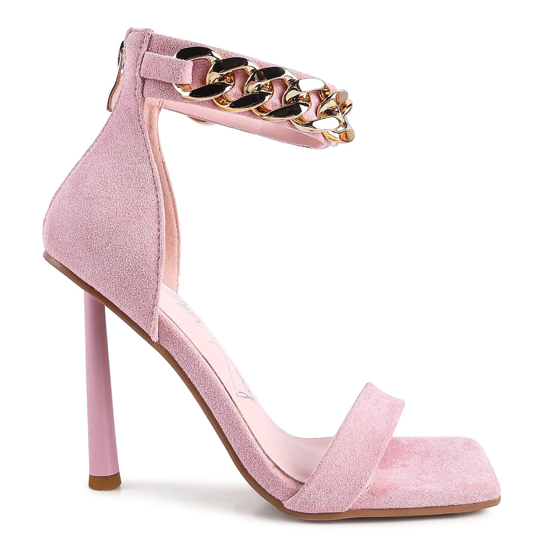 Pink Heeled Chain Strap Sandal