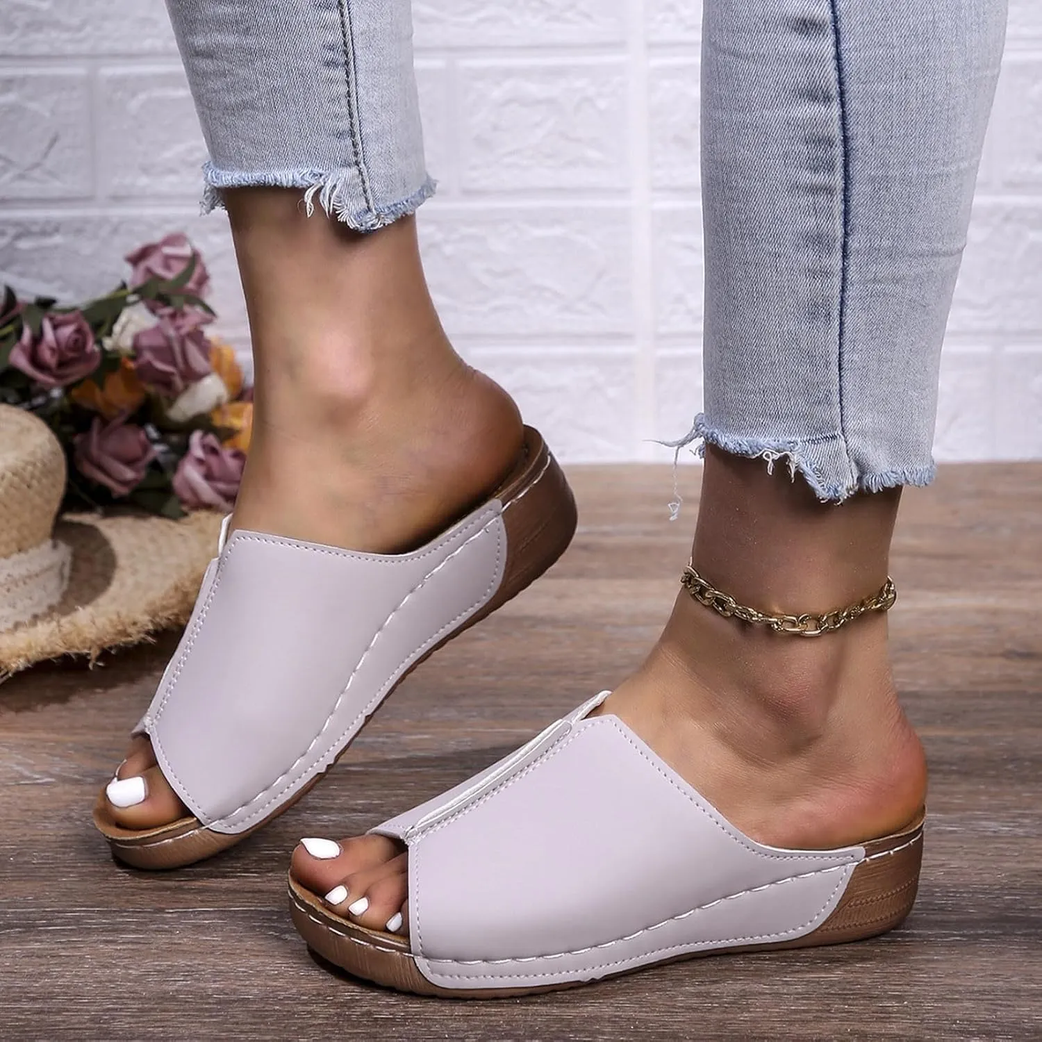 Platform Sandals Women Orthopedic Sandals Arch Support Summer Lightweight Sandals Wedge Slippers Damping Sole