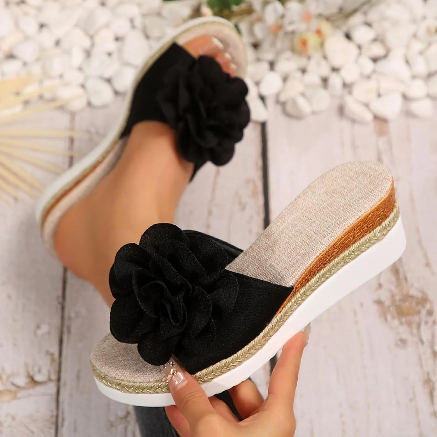Platform Sandals Women Slip on Espadrille Wedges Slides Bohemia Flatform Open Toe Summer Beach Casual Heels Sandals