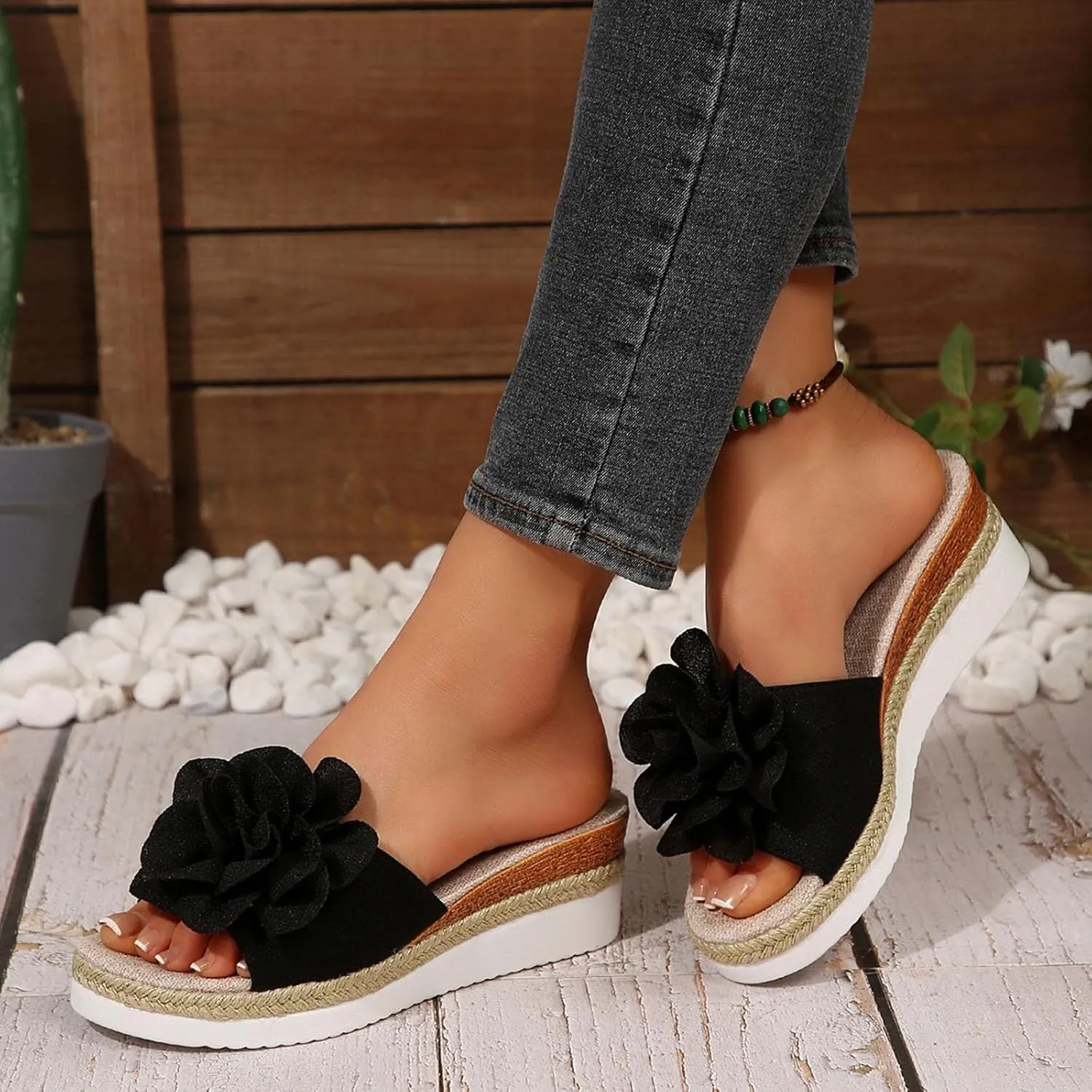 Platform Sandals Women Slip on Espadrille Wedges Slides Bohemia Flatform Open Toe Summer Beach Casual Heels Sandals