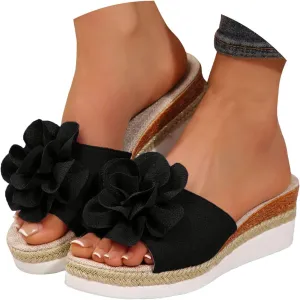 Platform Sandals Women Slip on Espadrille Wedges Slides Bohemia Flatform Open Toe Summer Beach Casual Heels Sandals