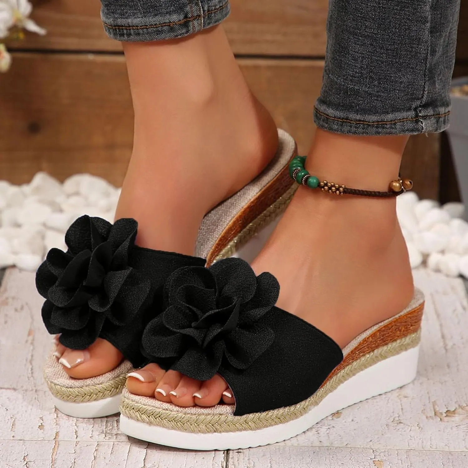 Platform Sandals Women Slip on Espadrille Wedges Slides Bohemia Flatform Open Toe Summer Beach Casual Heels Sandals