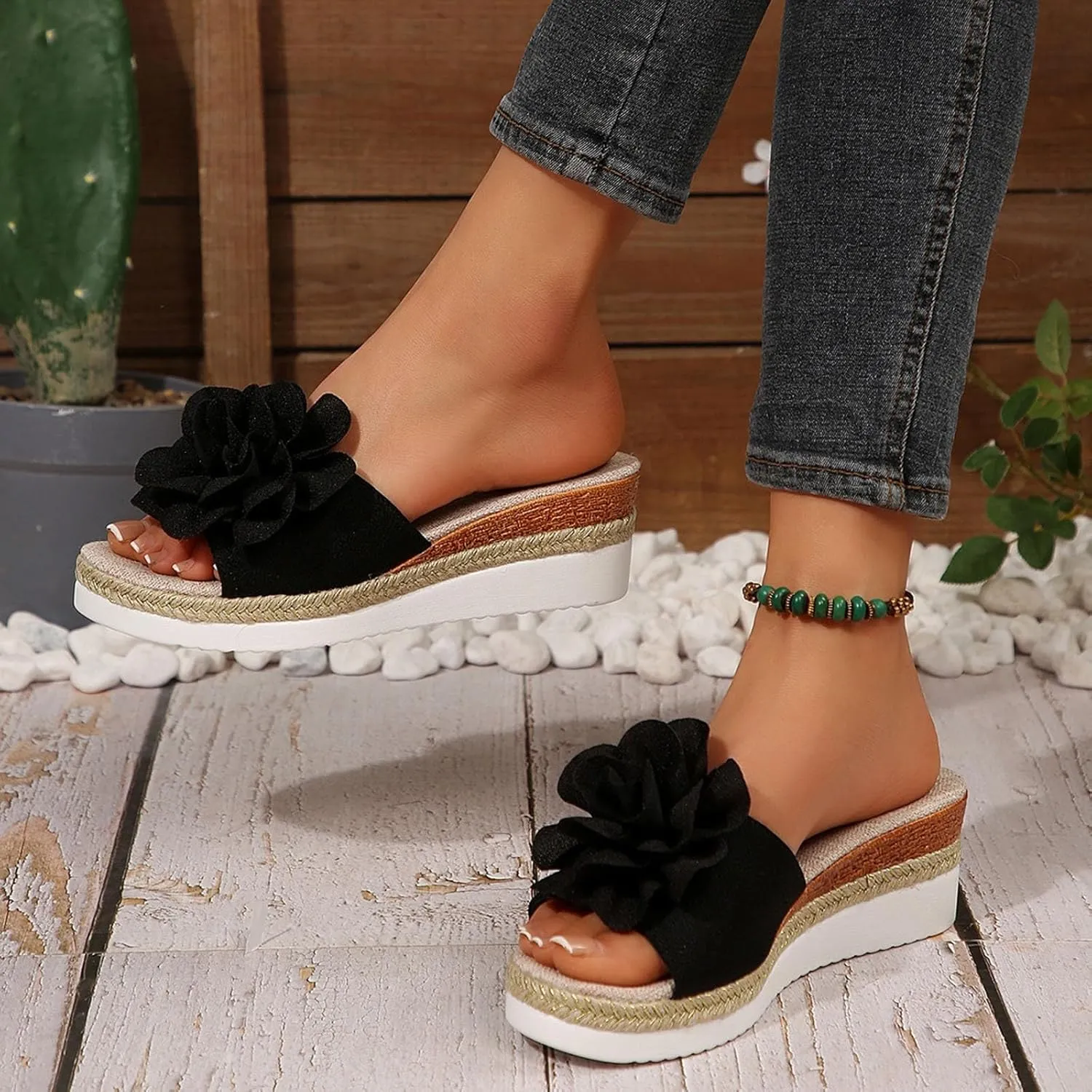 Platform Sandals Women Slip on Espadrille Wedges Slides Bohemia Flatform Open Toe Summer Beach Casual Heels Sandals