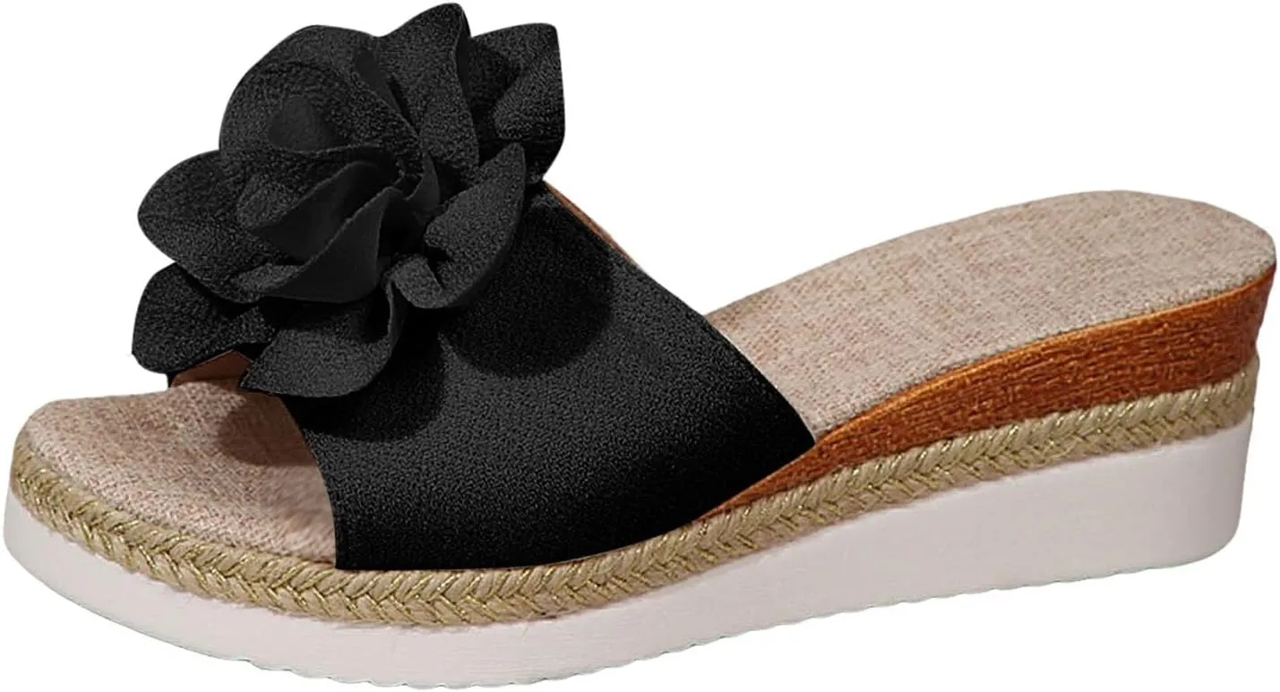 Platform Sandals Women Slip on Espadrille Wedges Slides Bohemia Flatform Open Toe Summer Beach Casual Heels Sandals