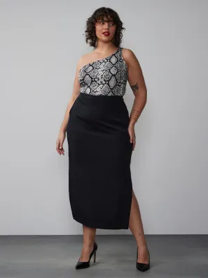 Plus High Rise Side Slit Midi Skirt