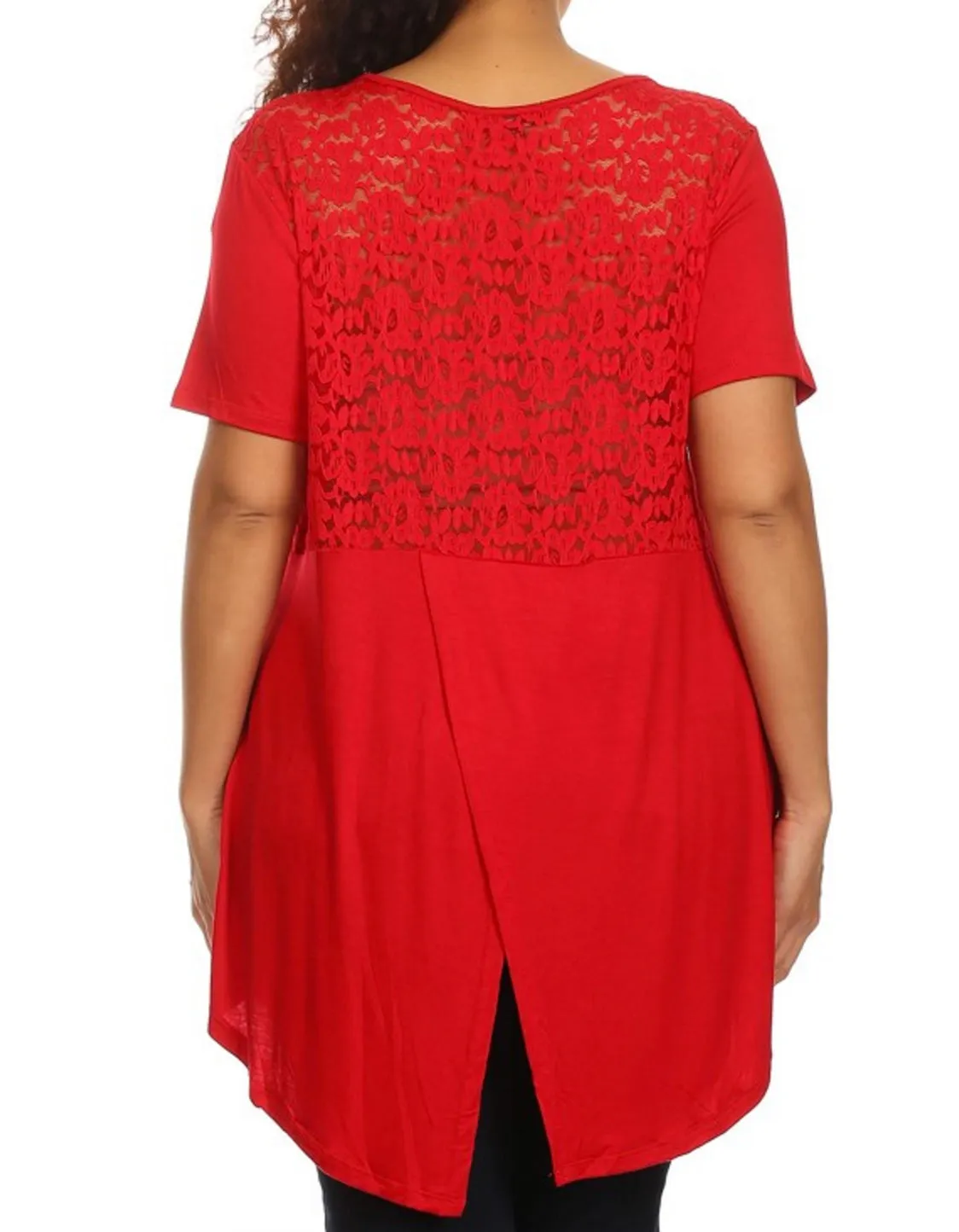 Plus Size Surplice Lace Back Top