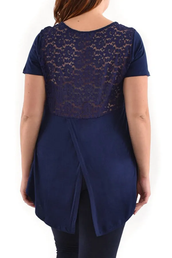 Plus Size Surplice Lace Back Top