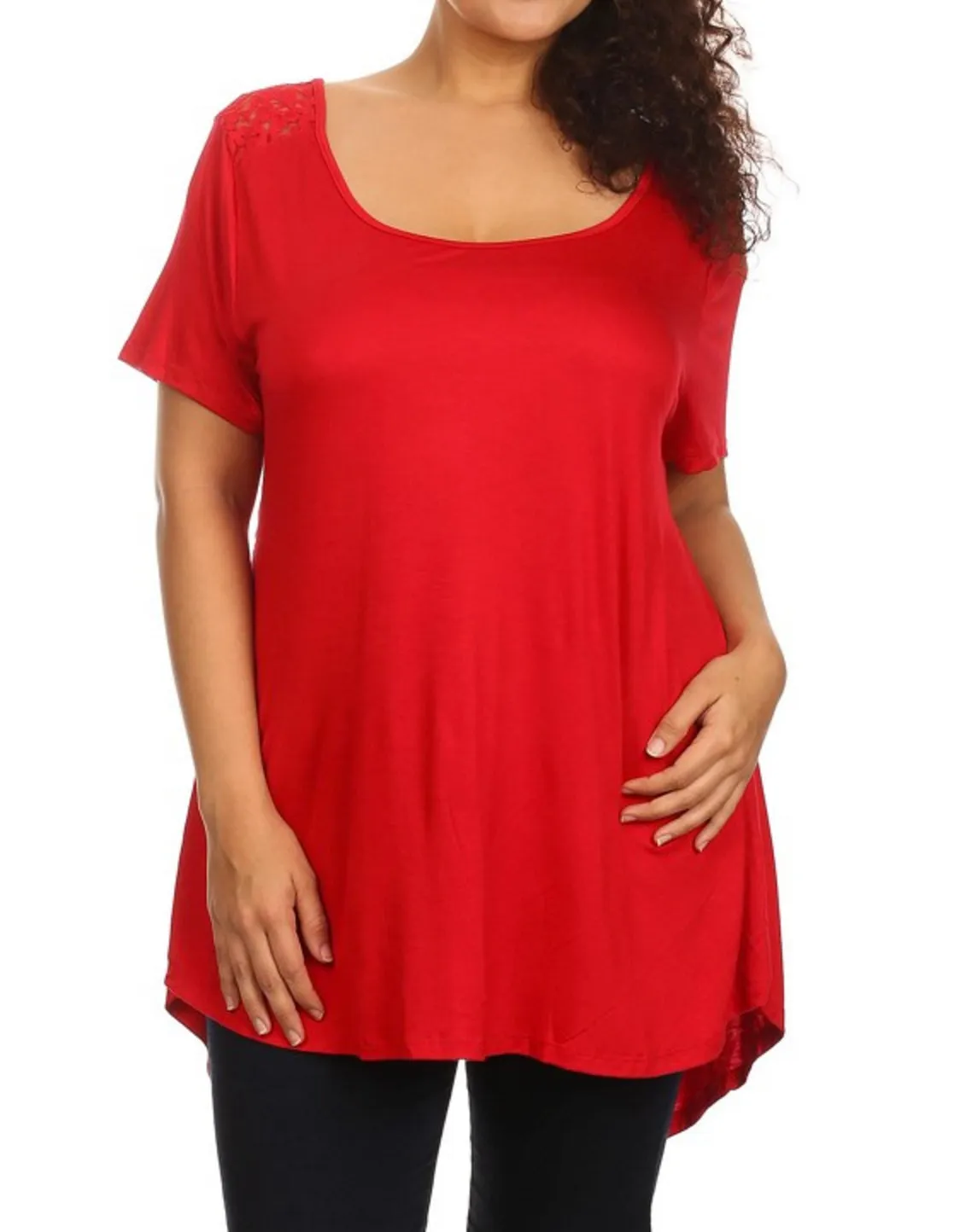 Plus Size Surplice Lace Back Top