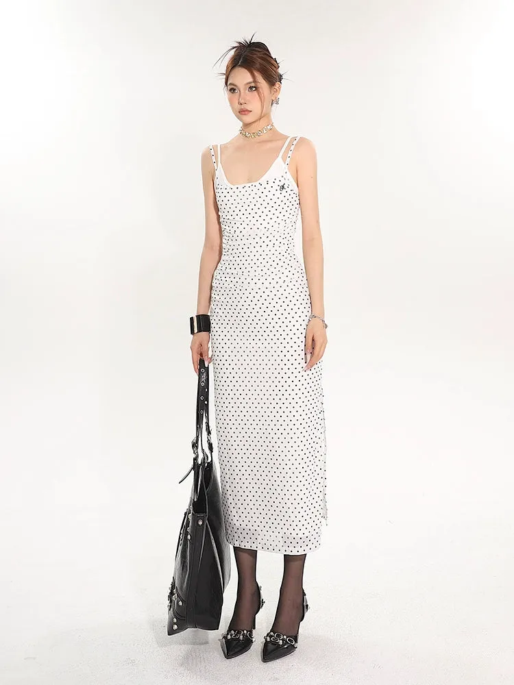 Polka Dot Sleeveless Midi Bodycon Dress