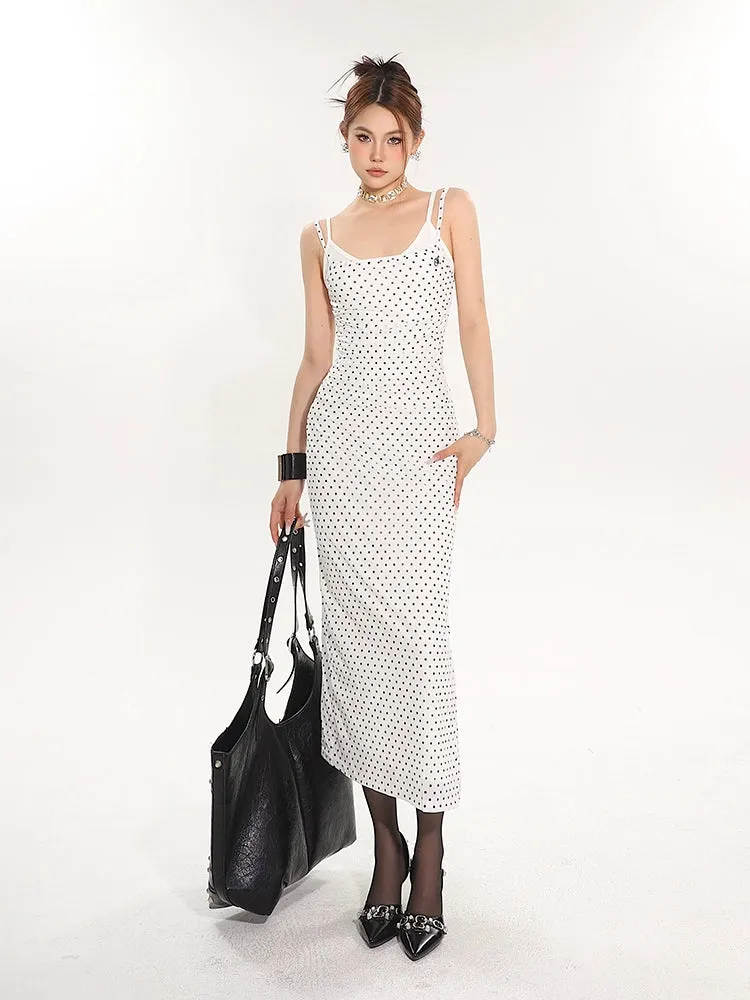 Polka Dot Sleeveless Midi Bodycon Dress
