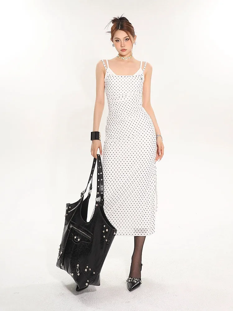 Polka Dot Sleeveless Midi Bodycon Dress