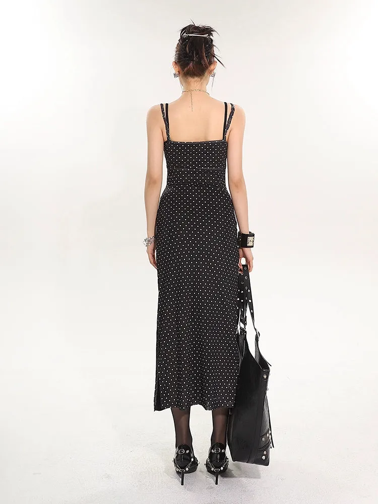 Polka Dot Sleeveless Midi Bodycon Dress