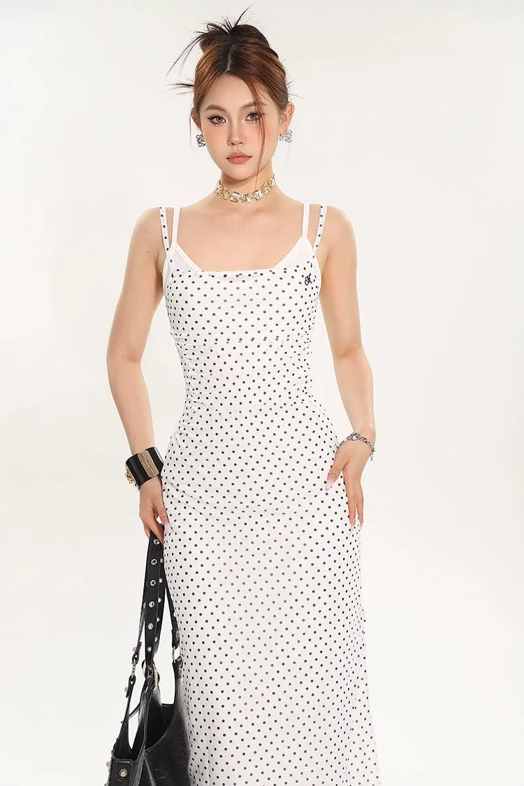 Polka Dot Sleeveless Midi Bodycon Dress