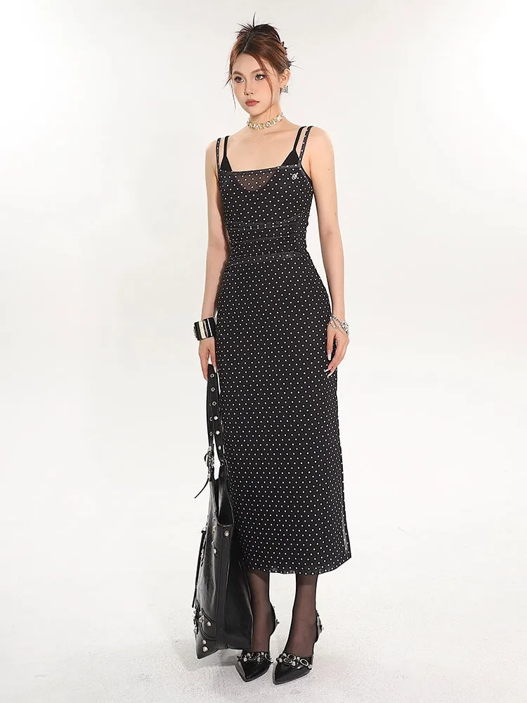Polka Dot Sleeveless Midi Bodycon Dress