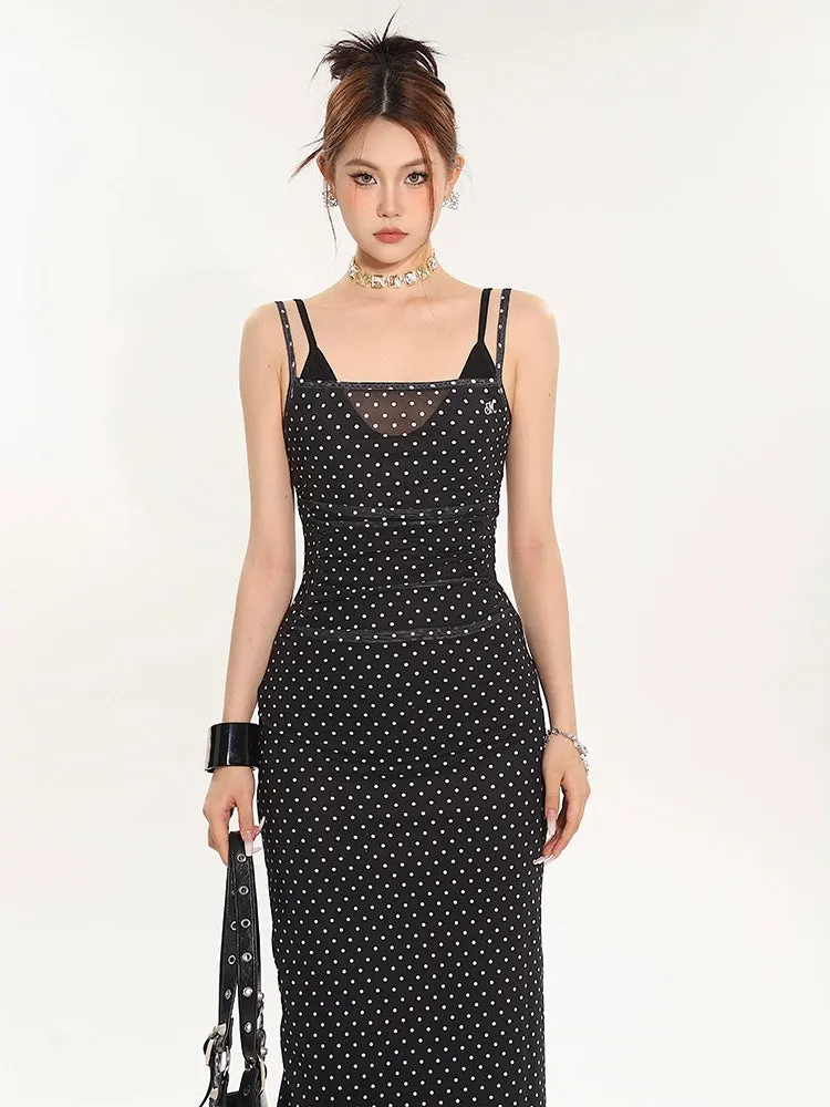 Polka Dot Sleeveless Midi Bodycon Dress