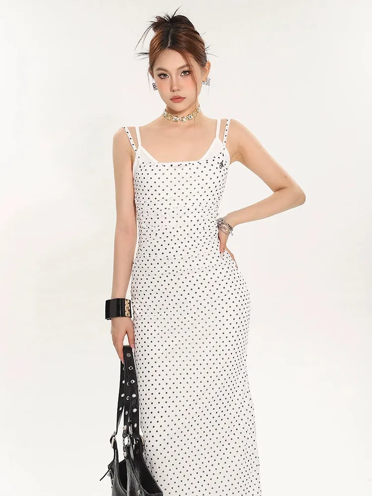 Polka Dot Sleeveless Midi Bodycon Dress