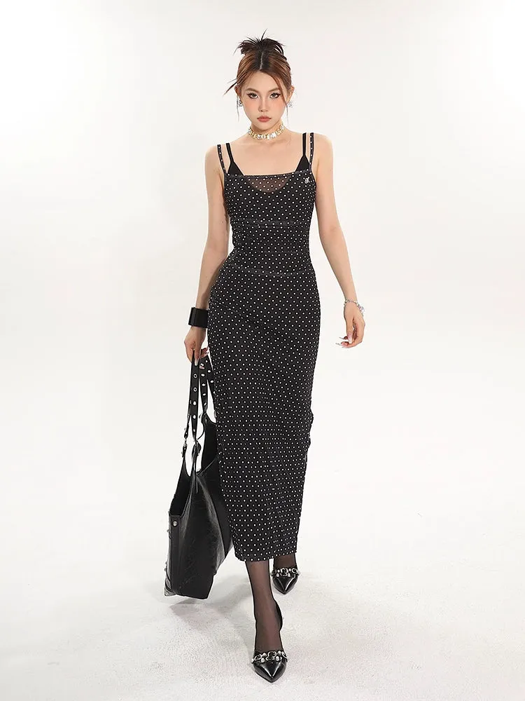 Polka Dot Sleeveless Midi Bodycon Dress