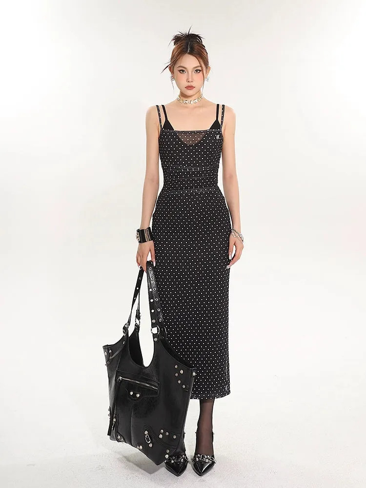 Polka Dot Sleeveless Midi Bodycon Dress