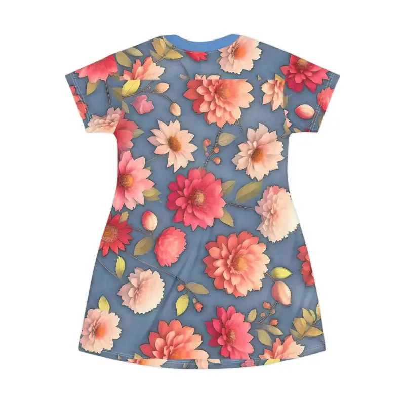 Polyester Shirt Dress with Bright Colorful Flowers