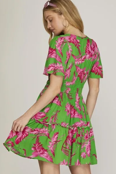 Printed Frill Tiered Dress