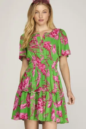 Printed Frill Tiered Dress