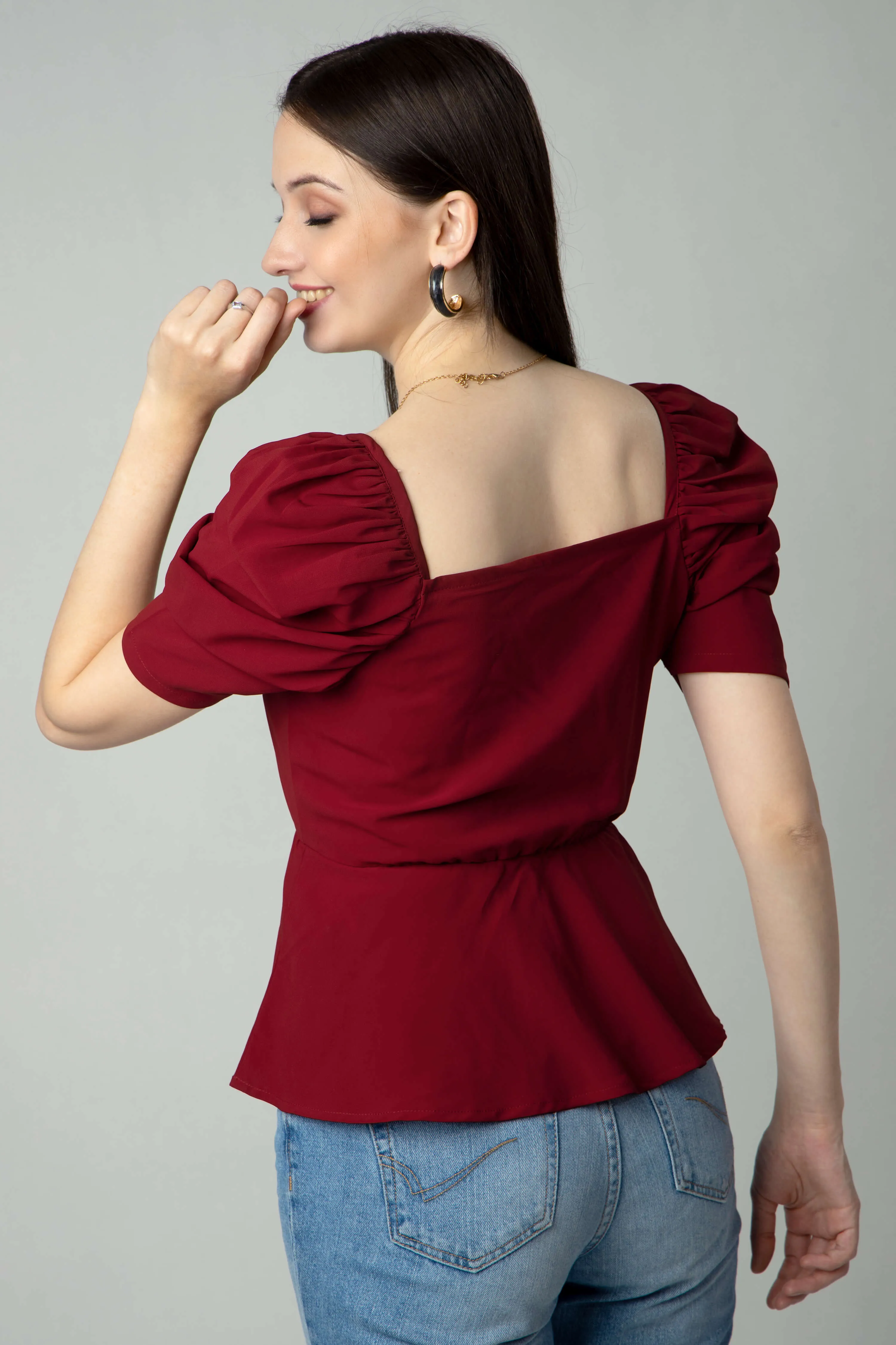 Puff Sleeve Sweetheart Neck Top