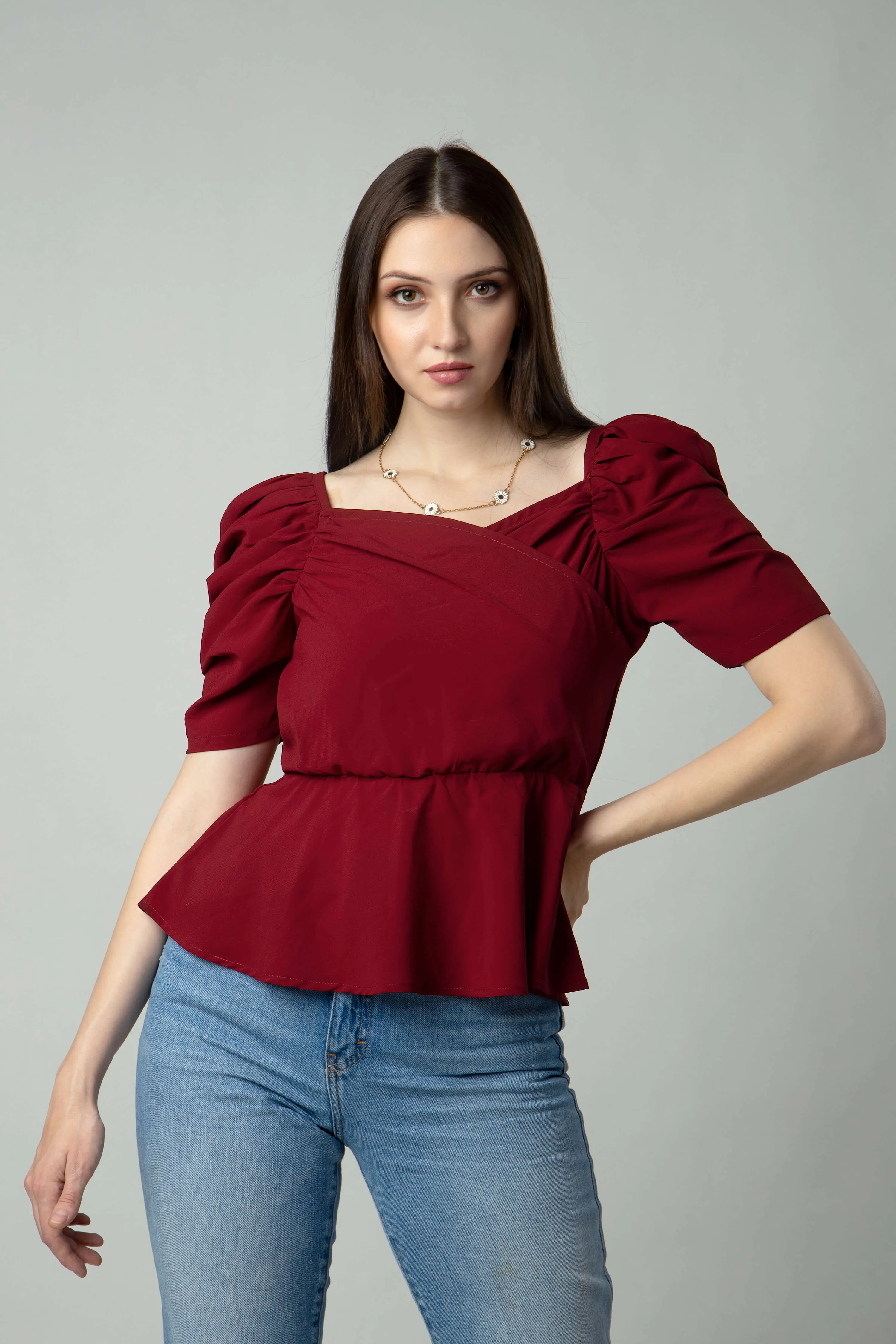 Puff Sleeve Sweetheart Neck Top